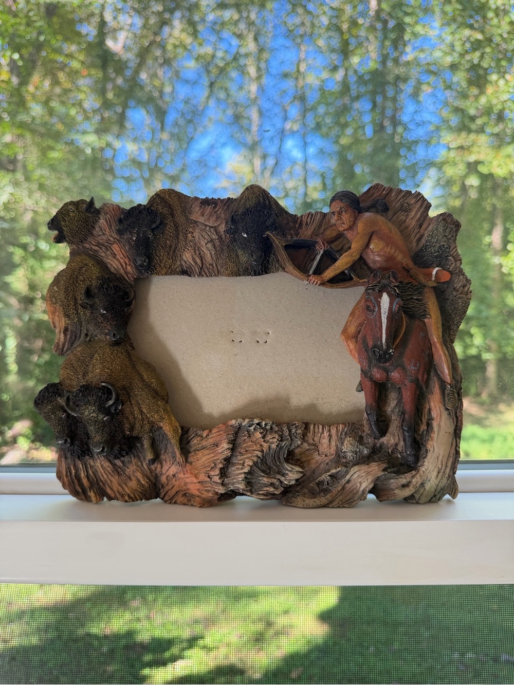 Rustic Western Buffalo and Rider Picture Frame - Brown